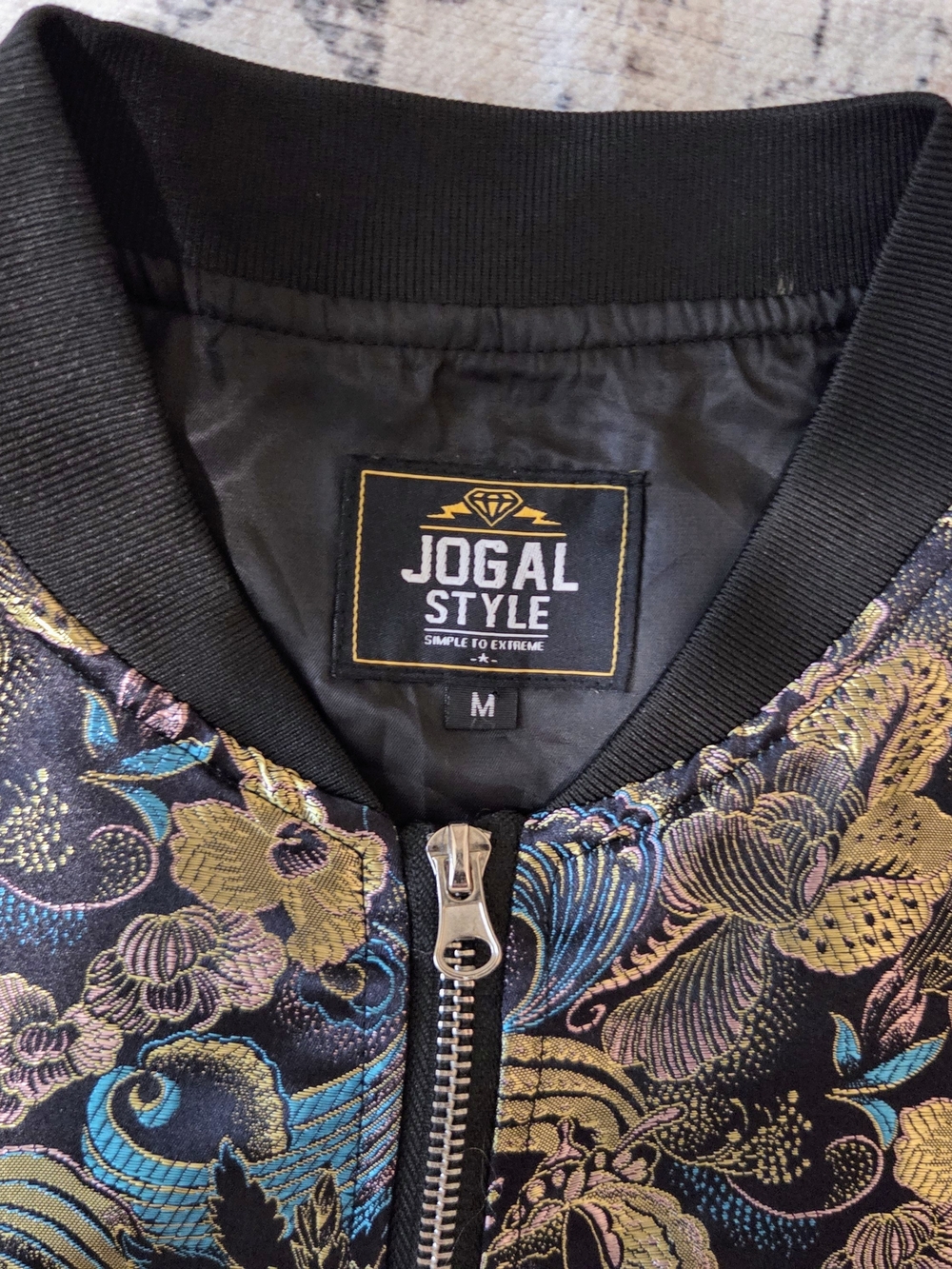 VINTAGE 90s Men's Black Floral Bomber Jacket - Picture 3 of 4